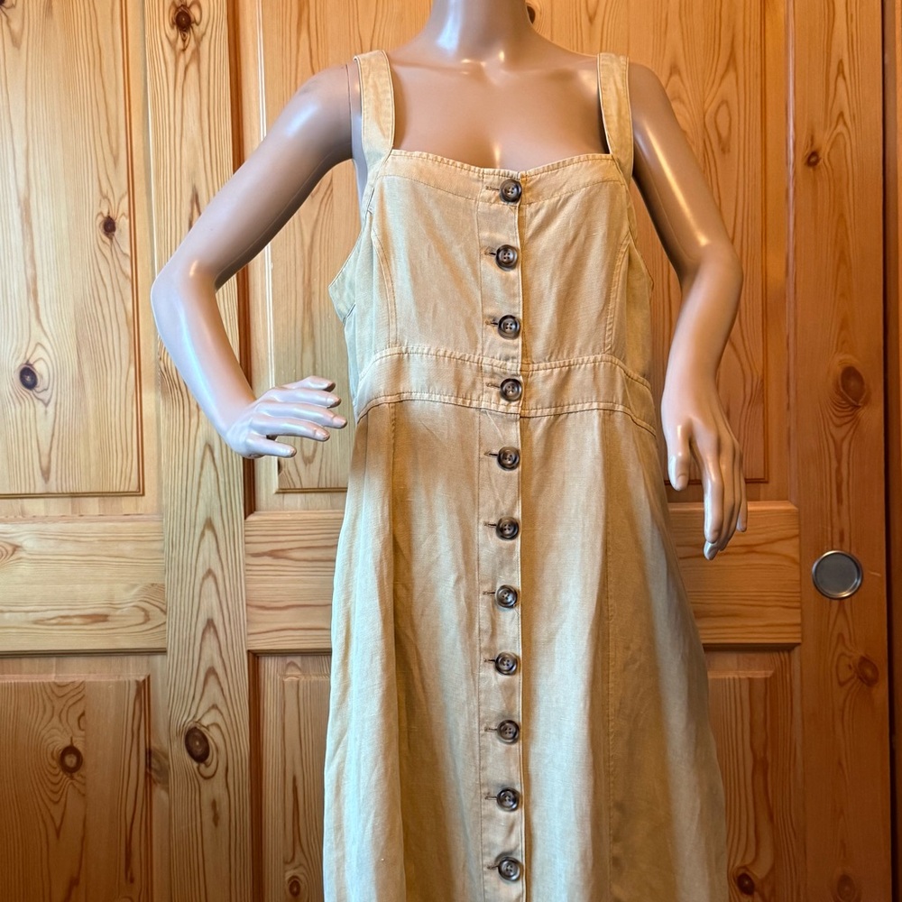 Sundance Tencel Linen Blend Midi Dress L Button Down Sleeveless Beige Yellow - Picture 2 of 16